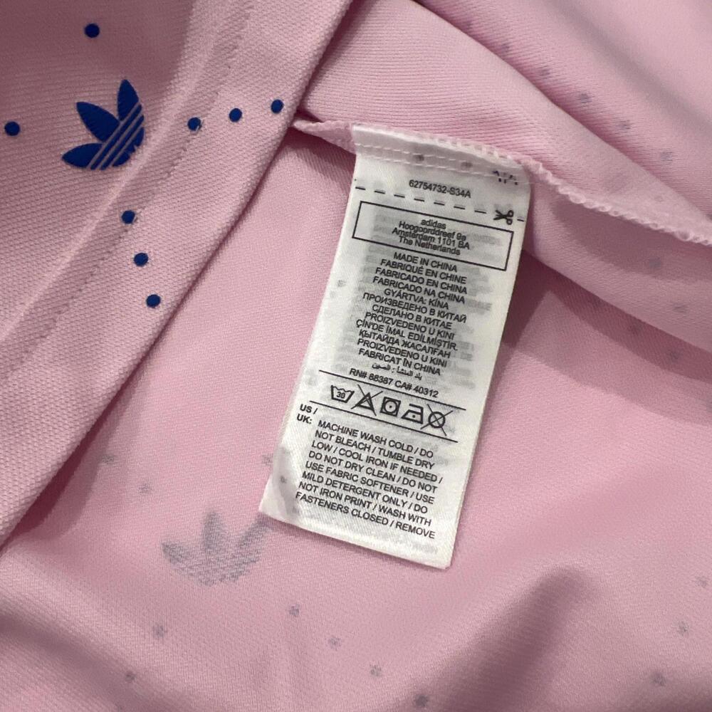 $90 NWT Women's Medium adidas Originals Printed Trefoil Golf Polo Pink Blue - Picture 7 of 8